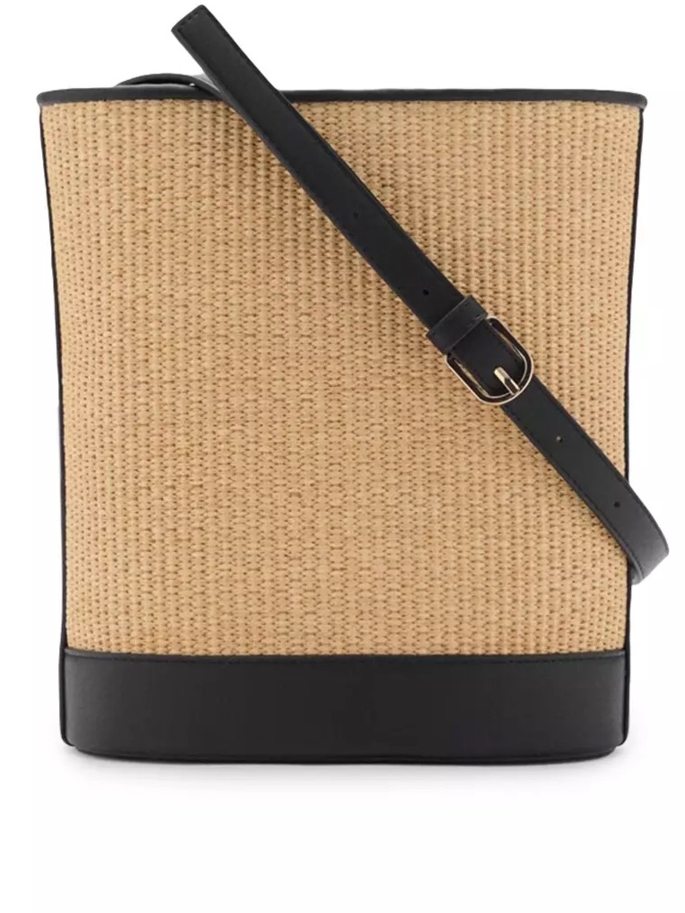 Mango Medium Raffia-Effect Bucket Bag with Black Trim